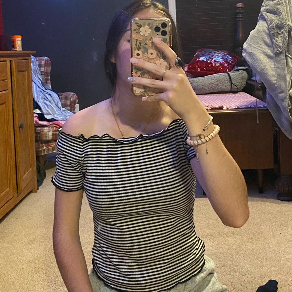 Charlotte Russ off the shoulder crop top